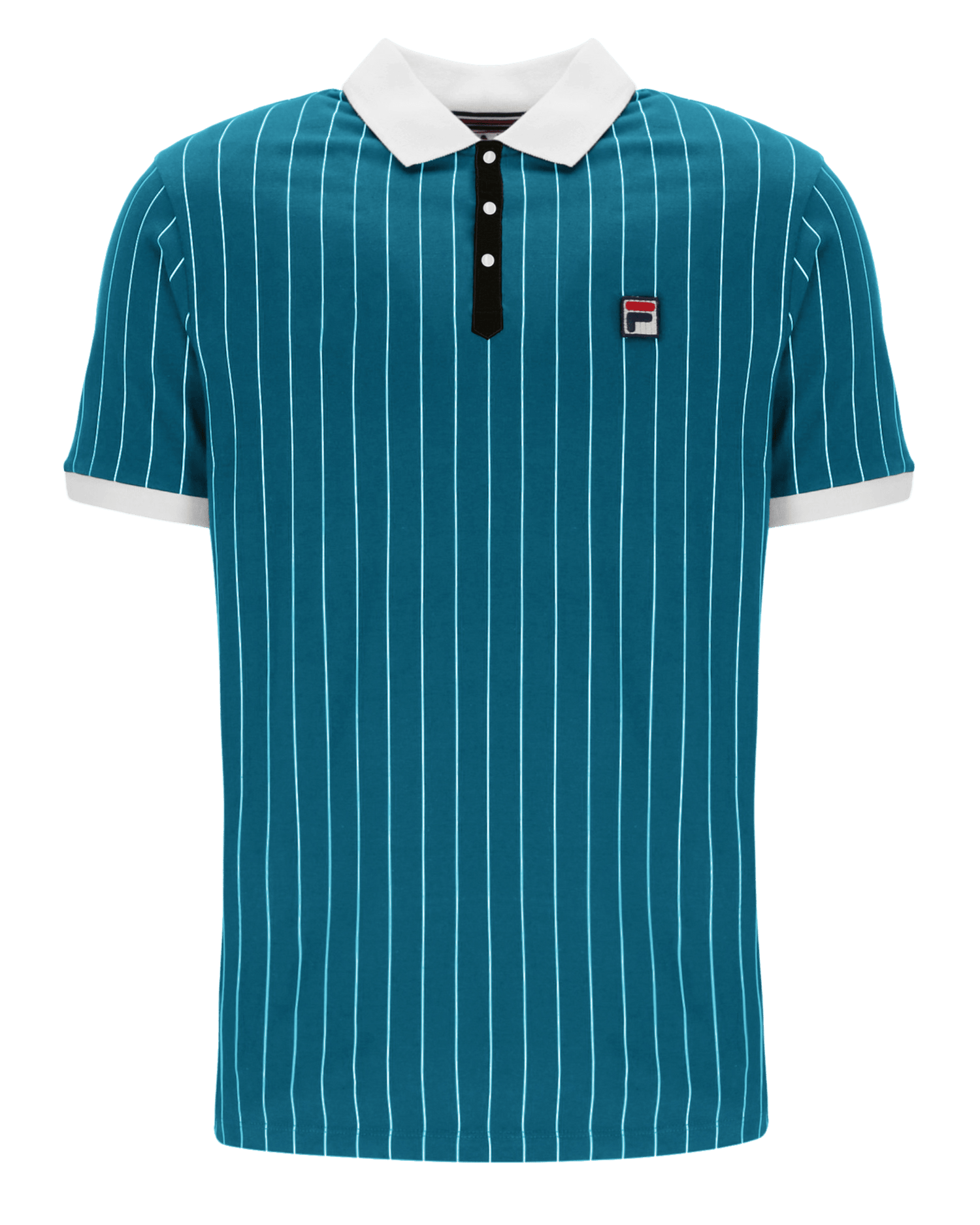 Fila Bb1 Classic Vintage Striped Polo In Deep Lagoon/Gardenia/Black