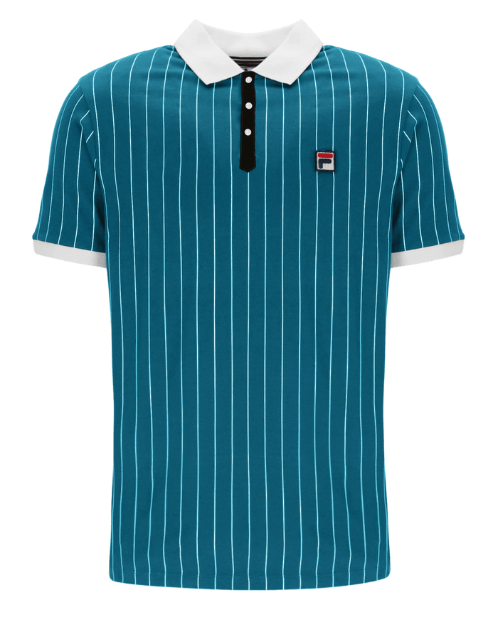 Fila Bb1 Classic Vintage Striped Polo In Deep Lagoon/Gardenia/Black