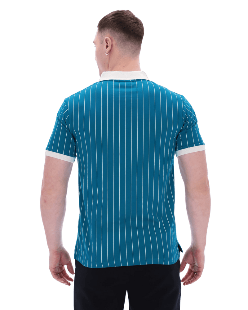 Fila Bb1 Classic Vintage Striped Polo In Deep Lagoon/Gardenia/Black