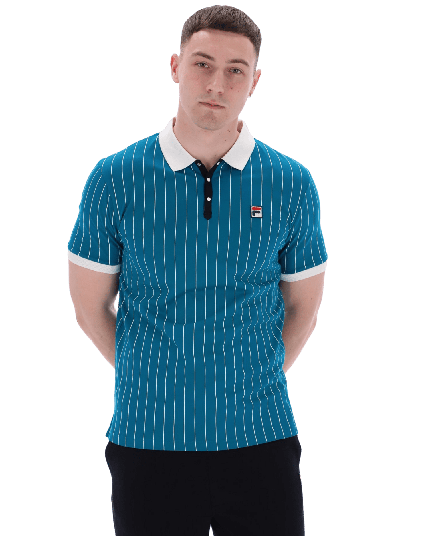 Fila Bb1 Classic Vintage Striped Polo In Deep Lagoon/Gardenia/Black