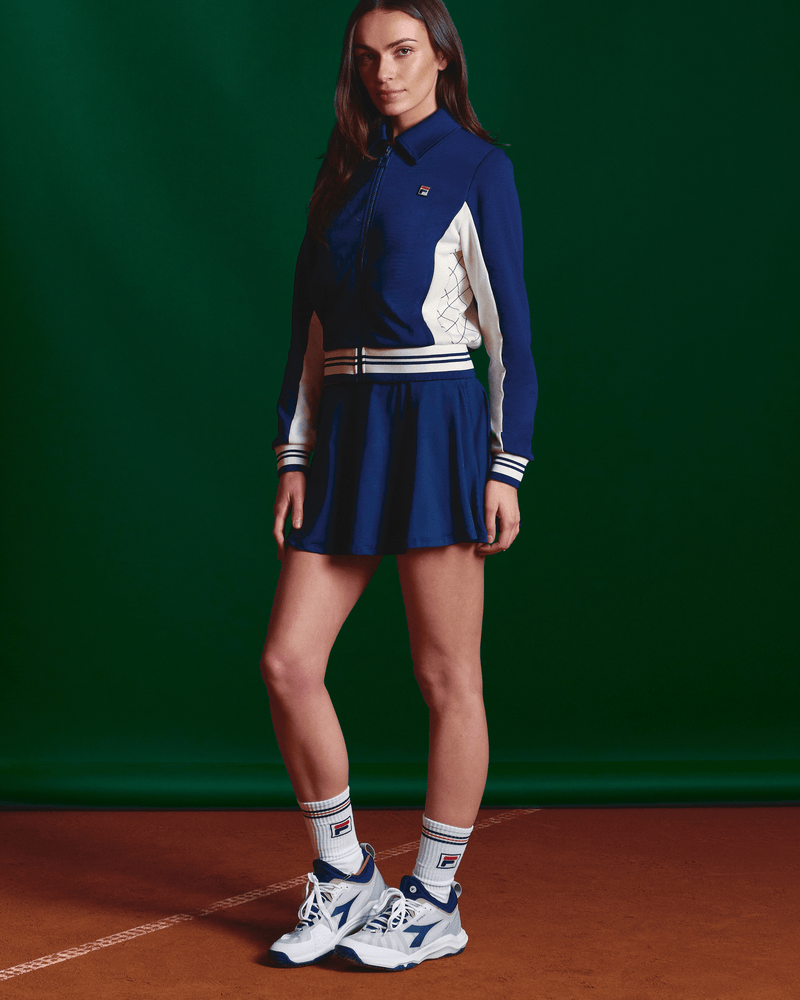 Fila Harper Cropped Zip Up Track Top in Fila Navy/Gardenia/Fila Red