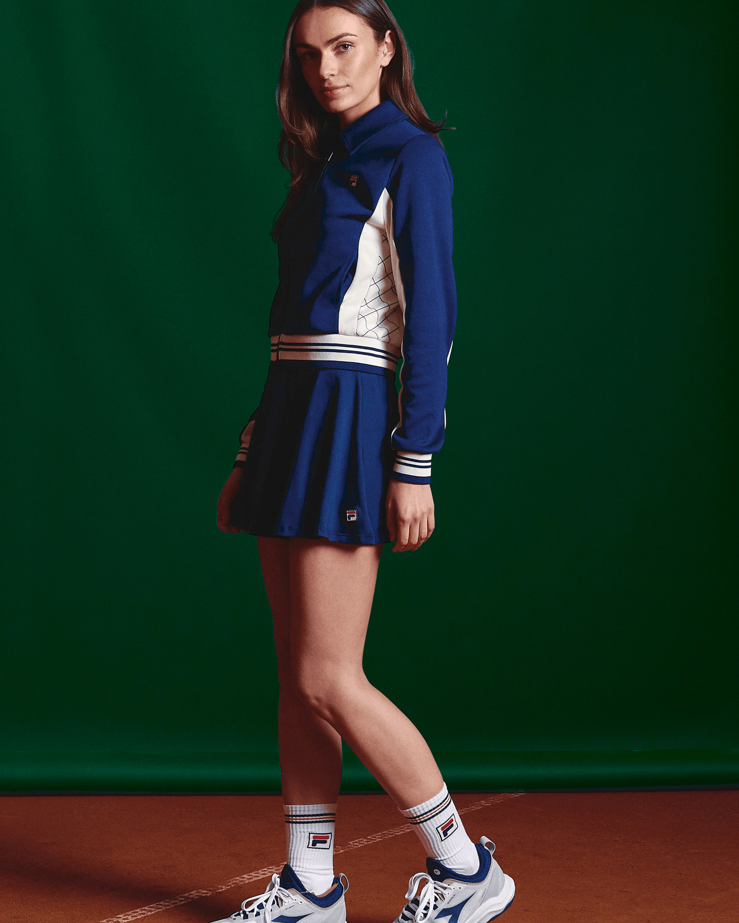 Fila Harper Cropped Zip Up Track Top in Fila Navy/Gardenia/Fila Red