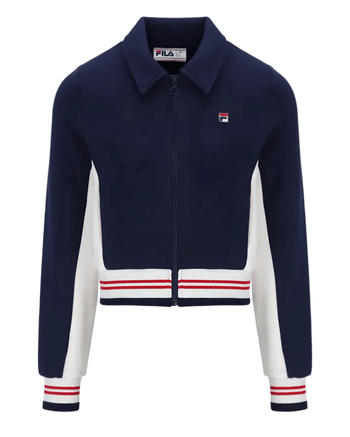 Fila Harper Cropped Zip Up Track Top in Fila Navy/Gardenia/Fila Red