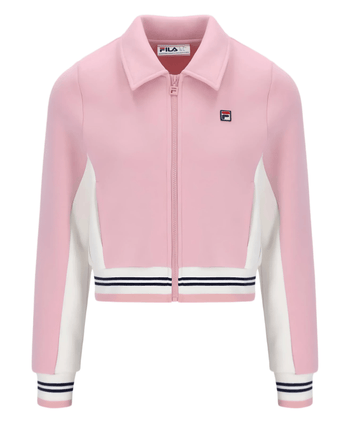 Fila Harper Cropped Zip Up Track Top in Pink Nectar/Gardenia/Fila Navy