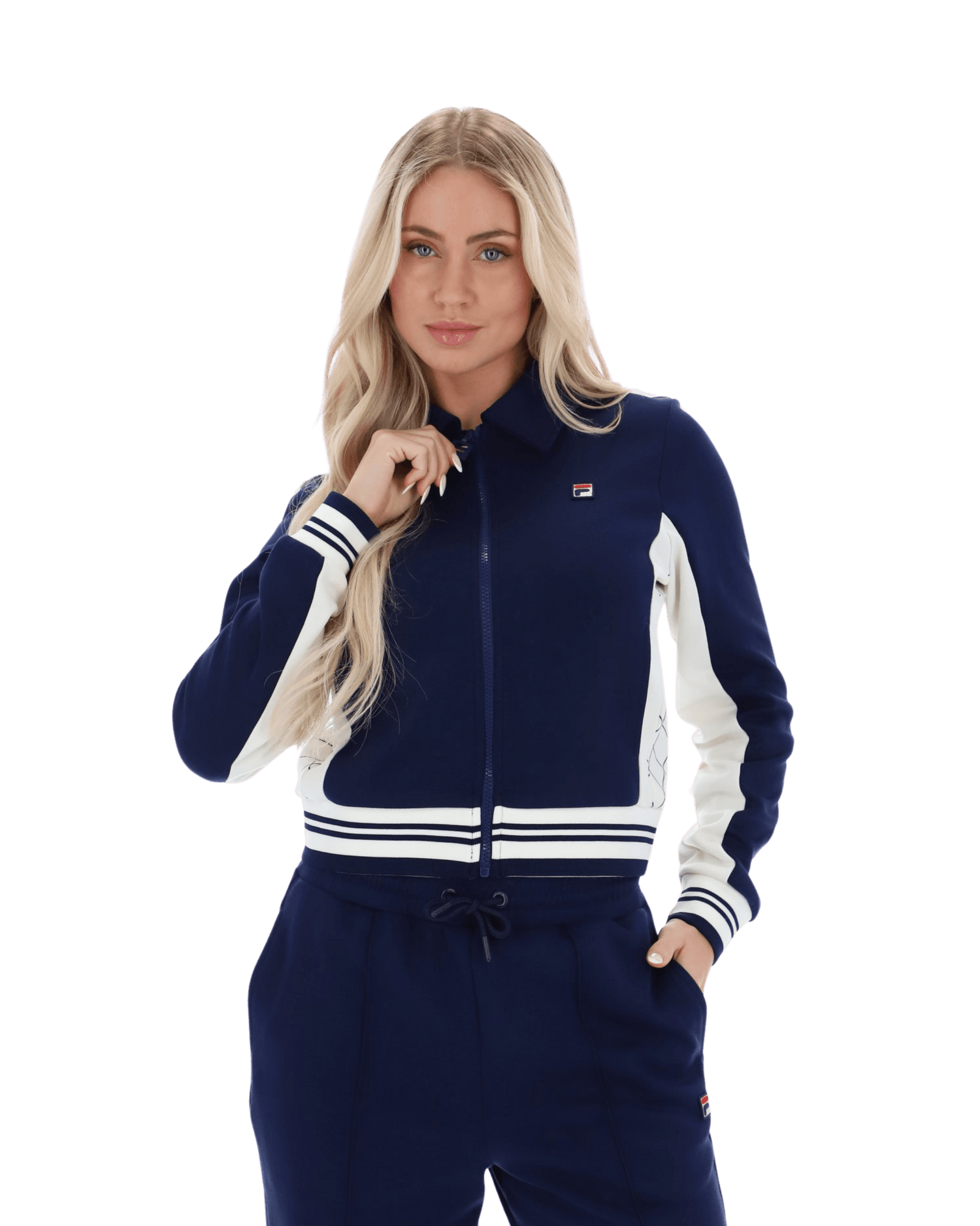 Fila Jelena Cropped Zip Up Track Top Flat Lay Collar In Fila Navy/Gardenia