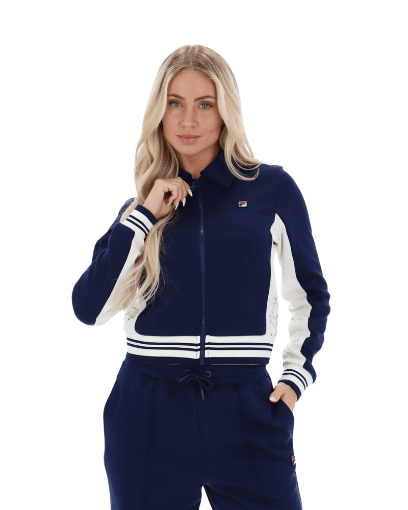 Fila Jelena Cropped Zip Up Track Top Flat Lay Collar In Fila Navy/Gardenia