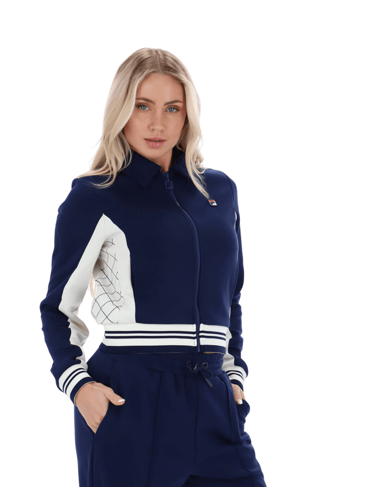Fila Jelena Cropped Zip Up Track Top Flat Lay Collar In Fila Navy/Gardenia
