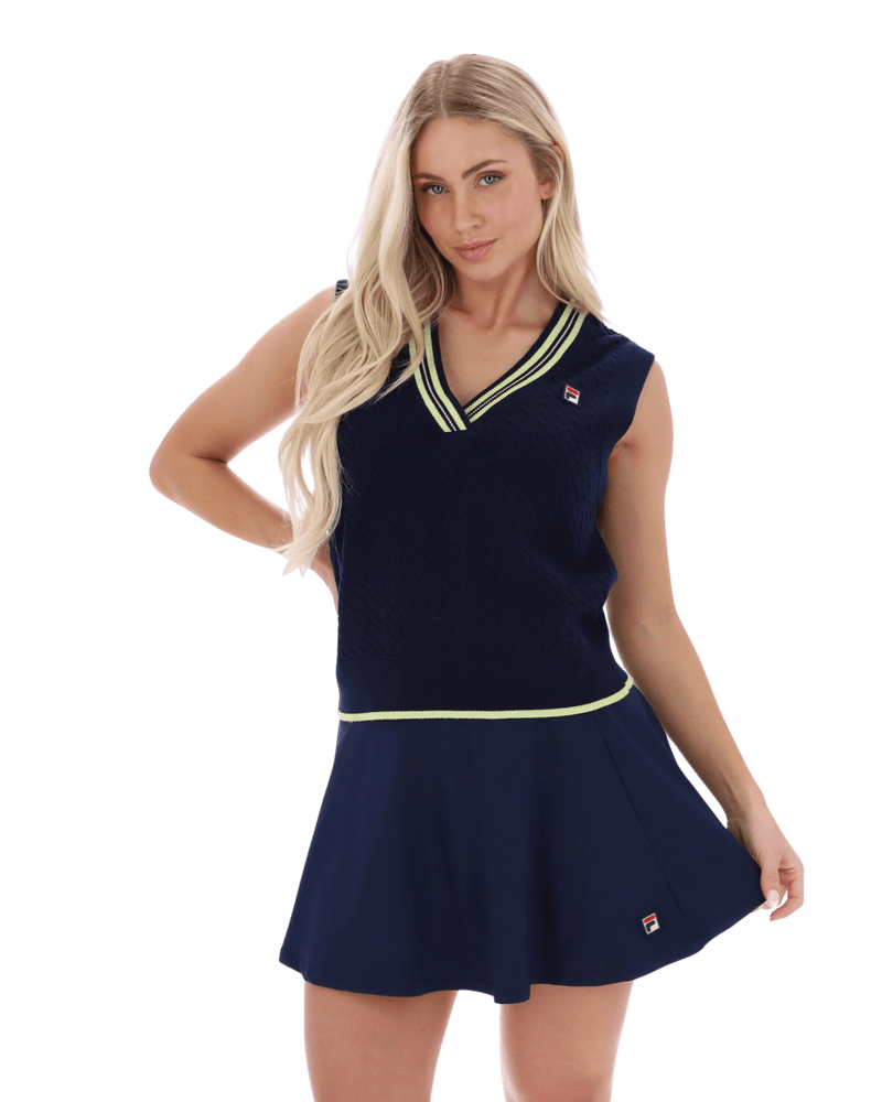 Fila Jorja Micro Cable Vest Yarn Dye Neck  Badge In Fila Navy/Shadow Lime/Gardenia