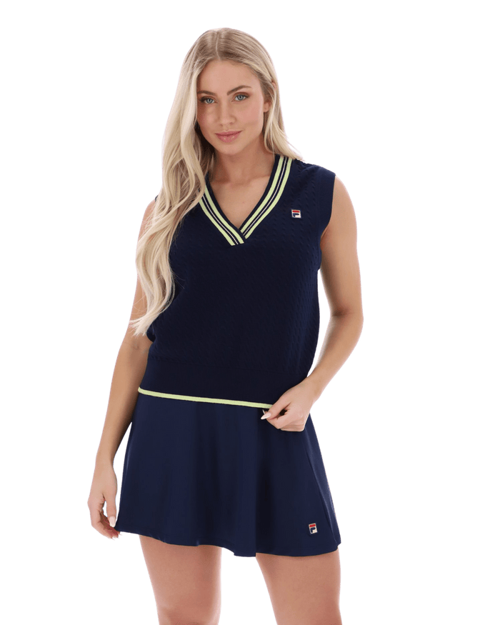 Fila Jorja Micro Cable Vest Yarn Dye Neck  Badge In Fila Navy/Shadow Lime/Gardenia