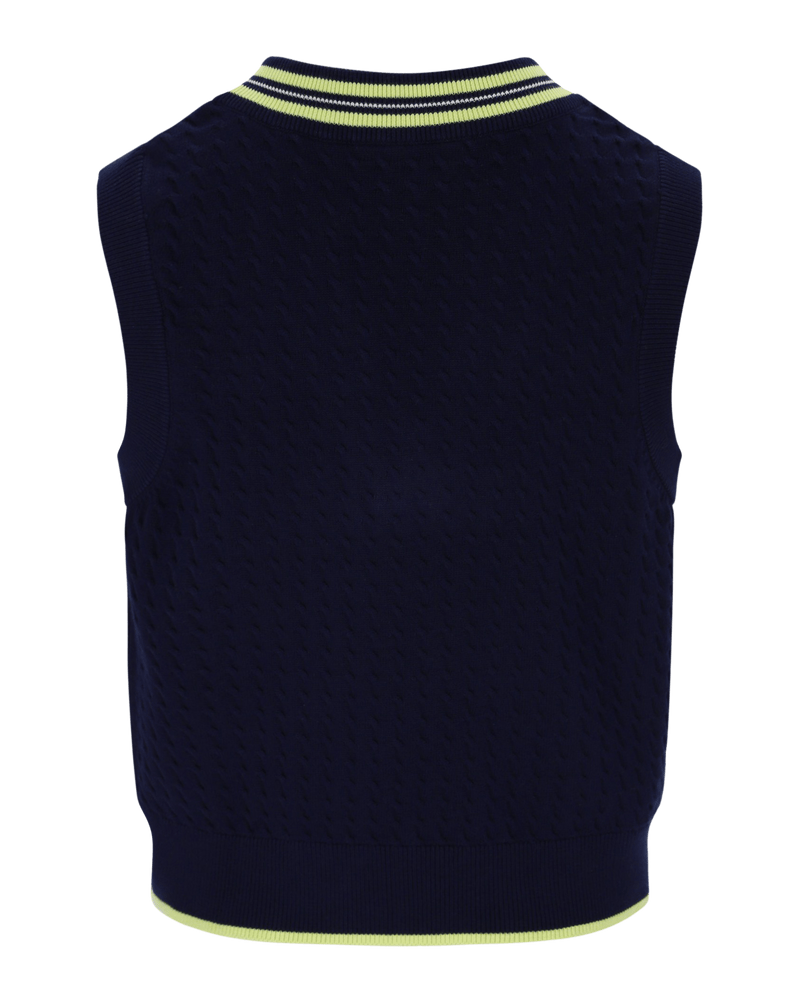 Fila Jorja Micro Cable Vest Yarn Dye Neck  Badge In Fila Navy/Shadow Lime/Gardenia