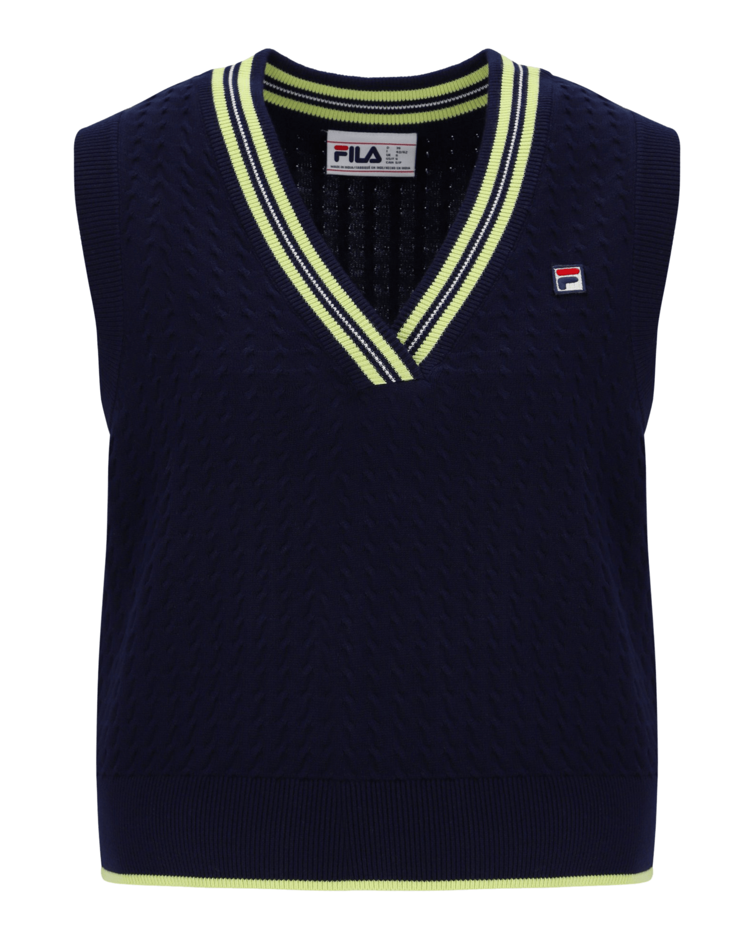 Fila Jorja Micro Cable Vest Yarn Dye Neck  Badge In Fila Navy/Shadow Lime/Gardenia