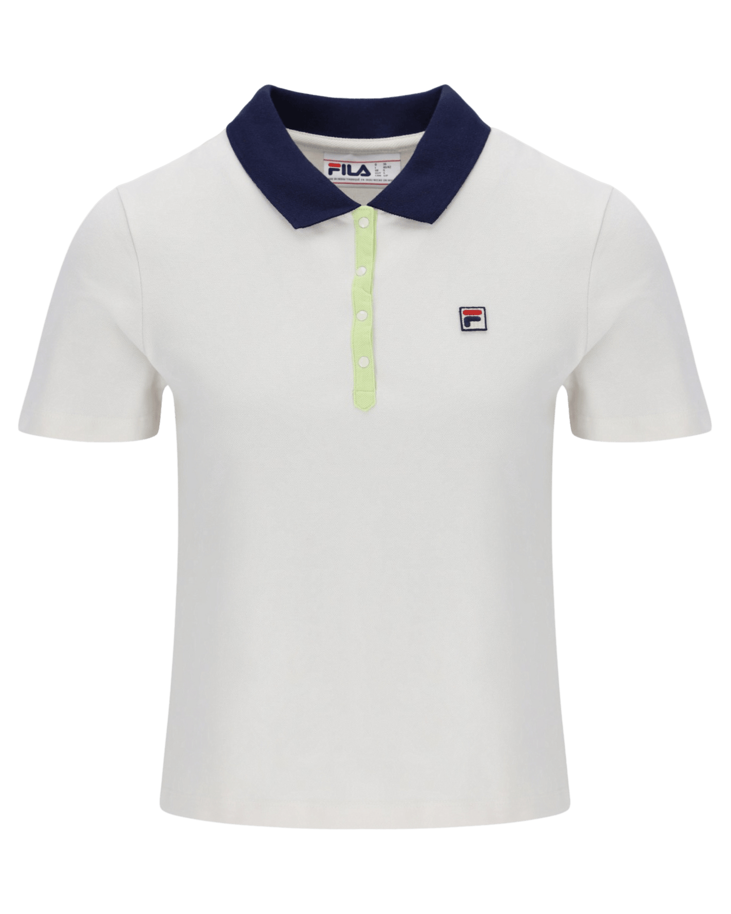 Fila Juno Fitted Iconic Polo In Gardenia/Fila Navy/Shadow Lime
