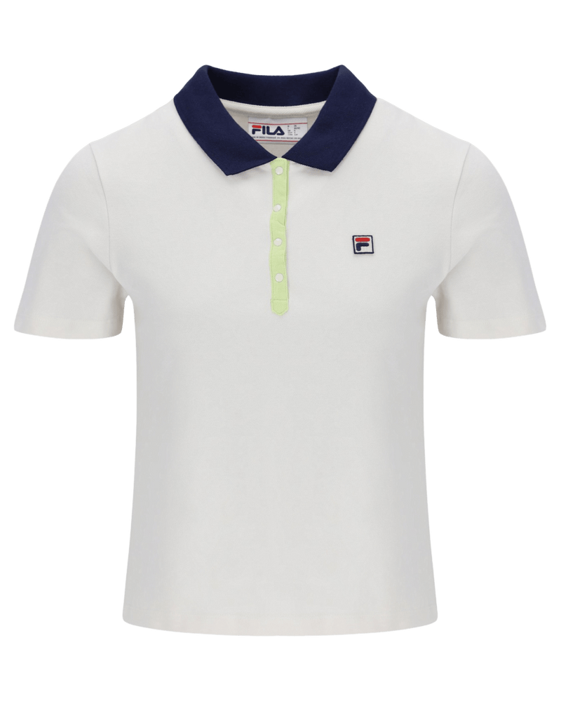 Fila Juno Fitted Iconic Polo In Gardenia/Fila Navy/Shadow Lime
