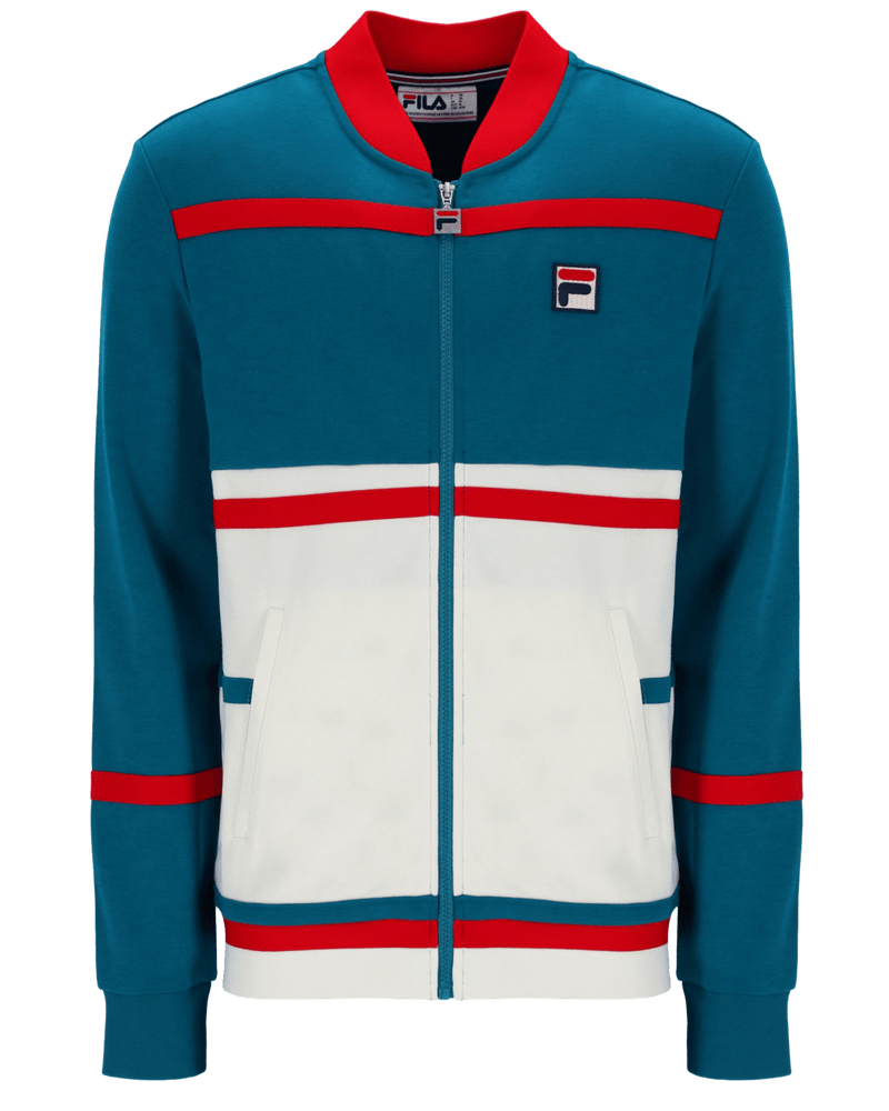 Fila Stefan Archive Cut And Sew Track Jacket In Deep Lagoon/Fila Red/Gardenia