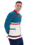 Fila Stefan Archive Cut And Sew Track Jacket In Deep Lagoon/Fila Red/Gardenia