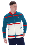 Fila Stefan Archive Cut And Sew Track Jacket In Deep Lagoon/Fila Red/Gardenia