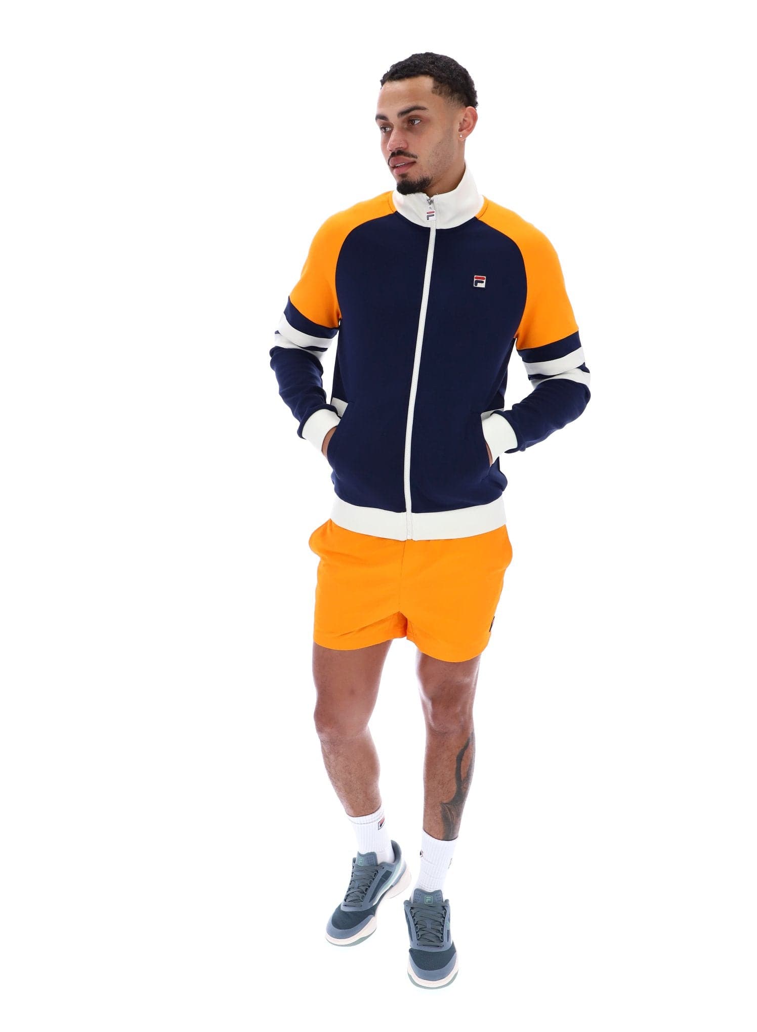 Founder Cut And Sew Track Jacket In Fila Navy/Gardenia/Bright Marigold