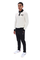 Francis knitted Long Sleeve Polo w Bamboo Badge in Gardenia/Black