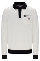 Francis knitted Long Sleeve Polo w Bamboo Badge in Gardenia/Black