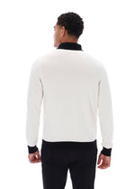 Francis knitted Long Sleeve Polo w Bamboo Badge in Gardenia/Black