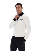 Francis knitted Long Sleeve Polo w Bamboo Badge in Gardenia/Black