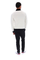 Francis knitted Long Sleeve Polo w Bamboo Badge in Gardenia/Black