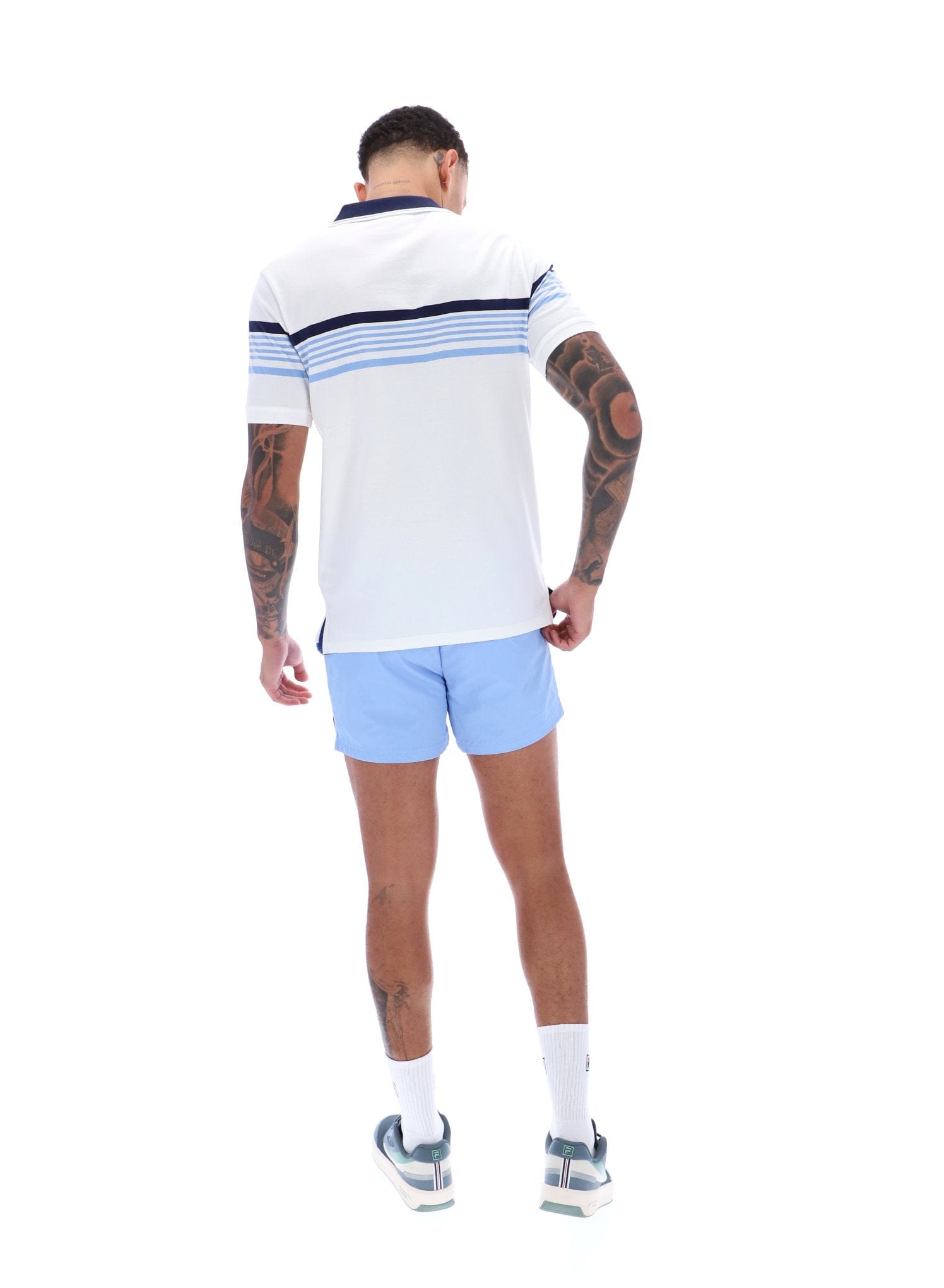 Francis Yarn Dye Stripe Polo In White/Fila Navy/Vista Blue