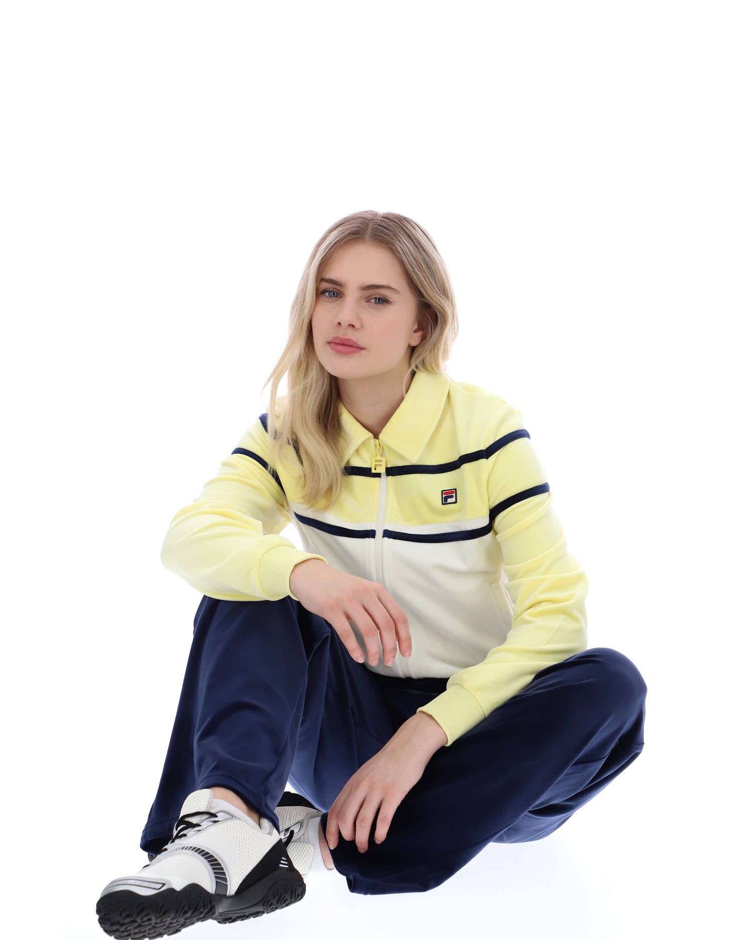 Giovana Cropped Cut Track Top in Wax Yellow/Gardenia/Fila Navy