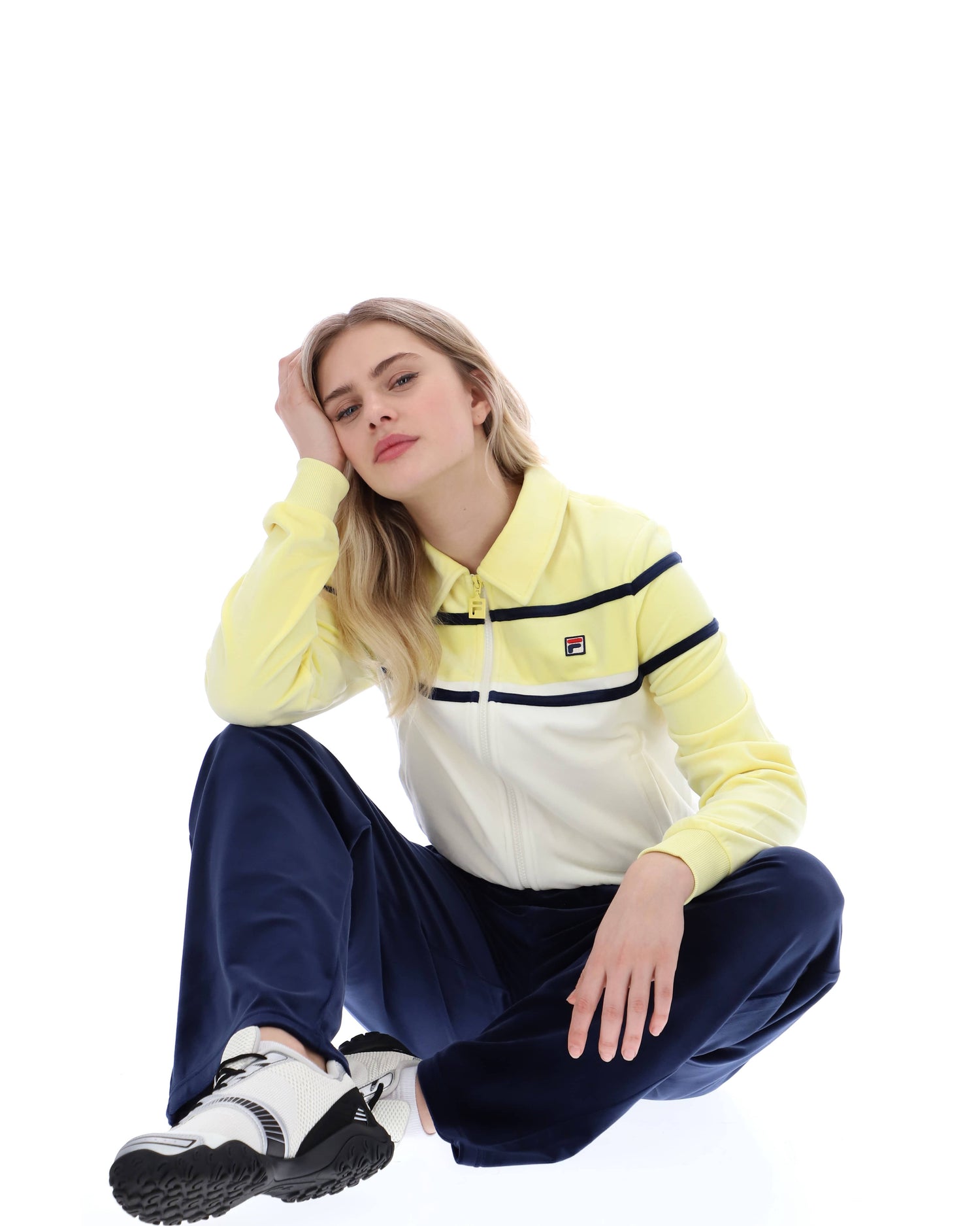 Giovana Cropped Cut Track Top in Wax Yellow/Gardenia/Fila Navy