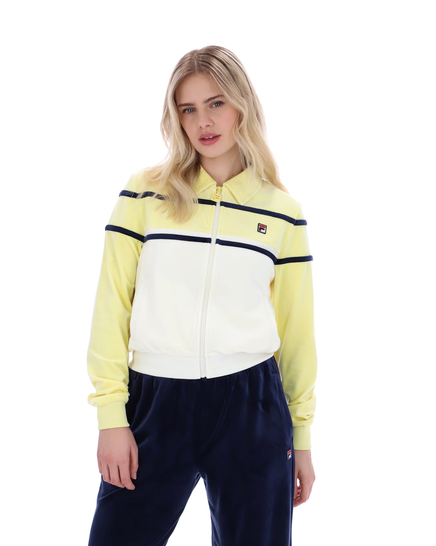 Giovana Cropped Cut Track Top in Wax Yellow/Gardenia/Fila Navy