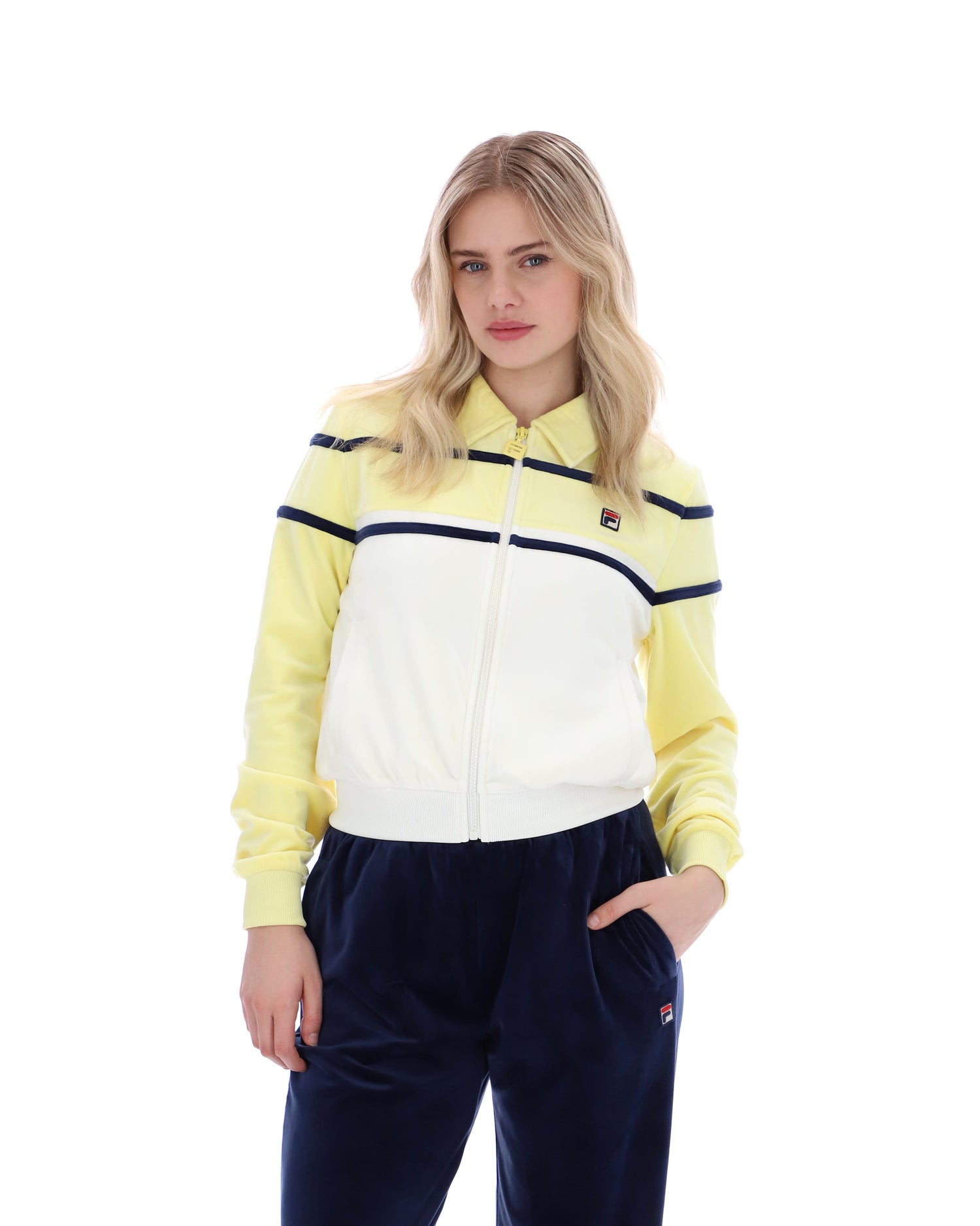 Giovana Cropped Cut Track Top in Wax Yellow/Gardenia/Fila Navy