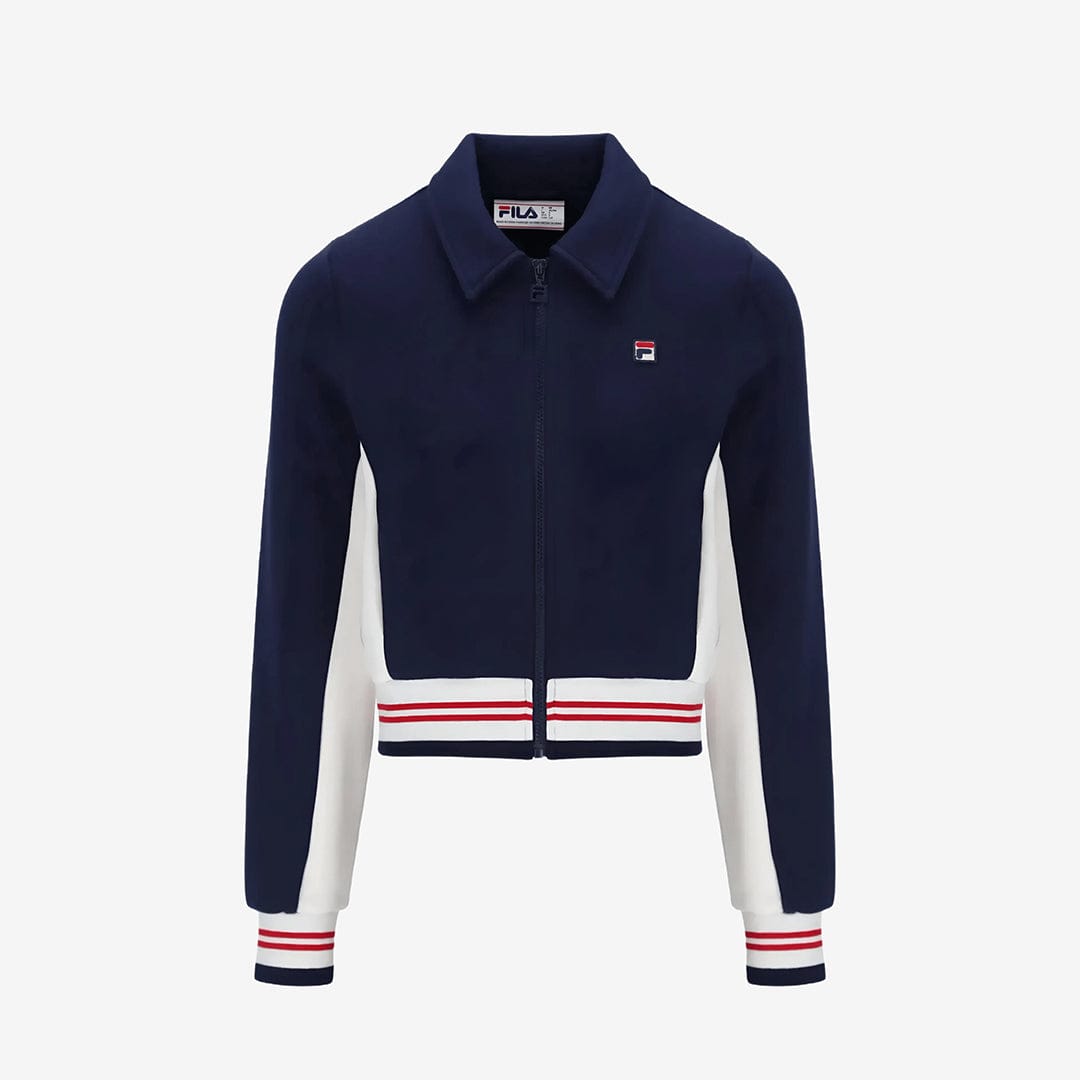 Harper Cropped Zip Up Track Top in Navy/Gardenia/Red