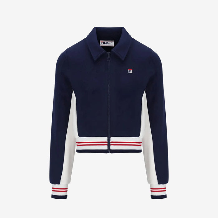 Harper Cropped Zip Up Track Top in Navy/Gardenia/Red