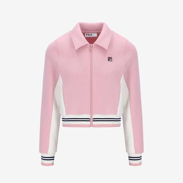 Harper Cropped Zip Up Track Top in Pink Nectar/Gardenia/Navy
