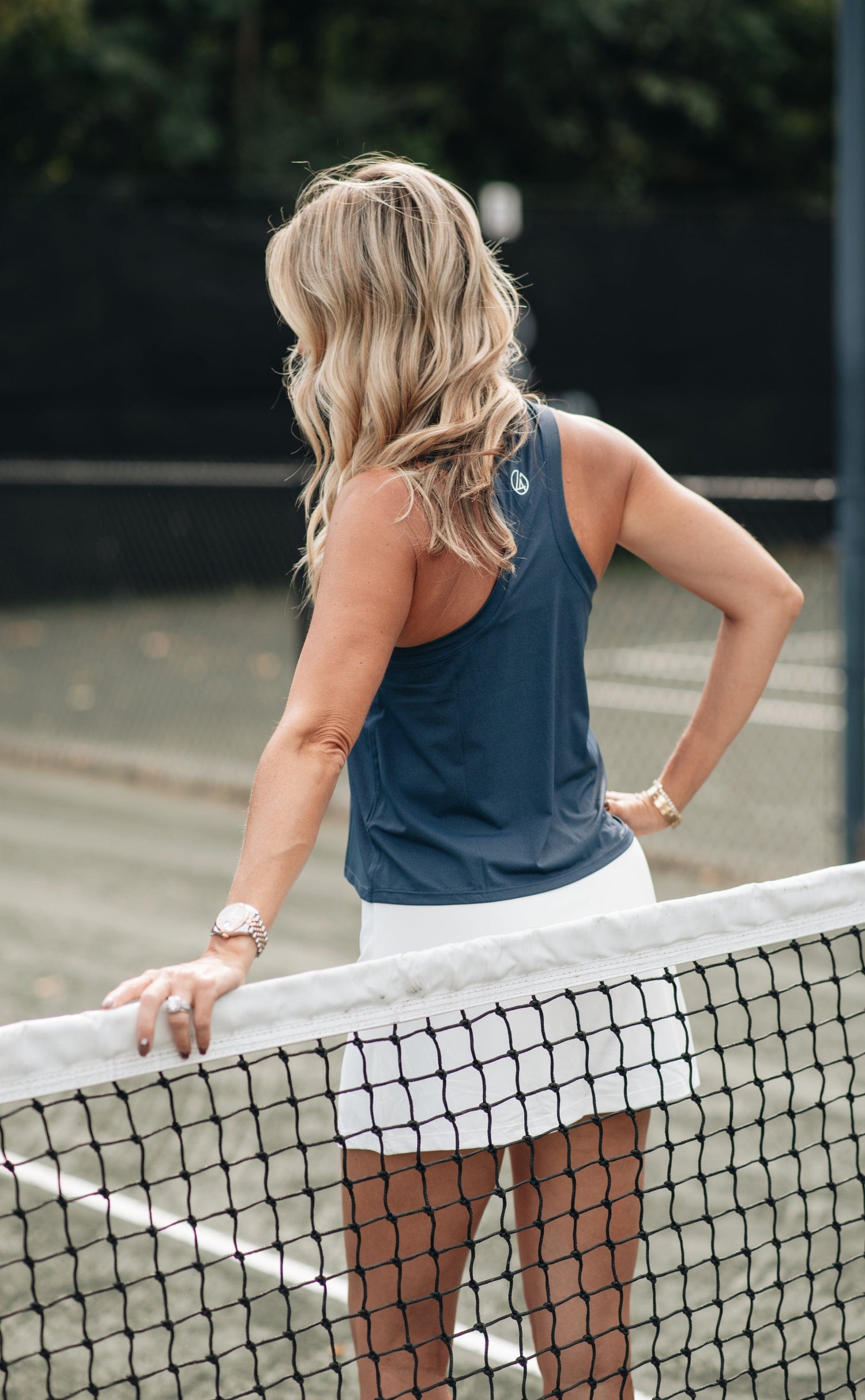 High-Neck Racerback Tank - Navy