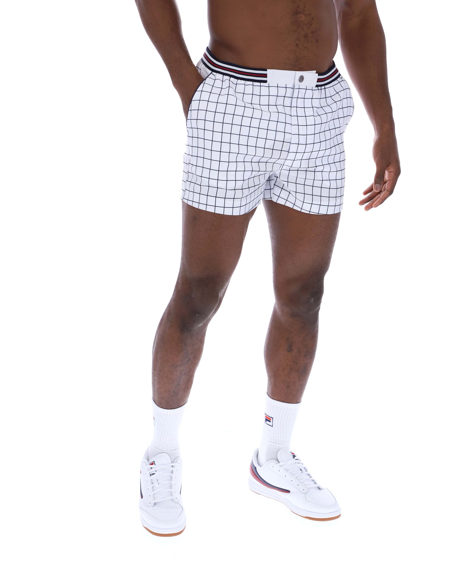 Hightide Terry Pocket Check Stripe Shorts in White