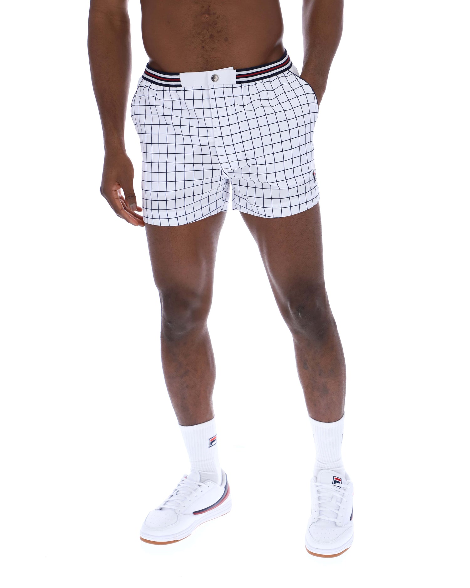 Hightide Terry Pocket Check Stripe Shorts in White