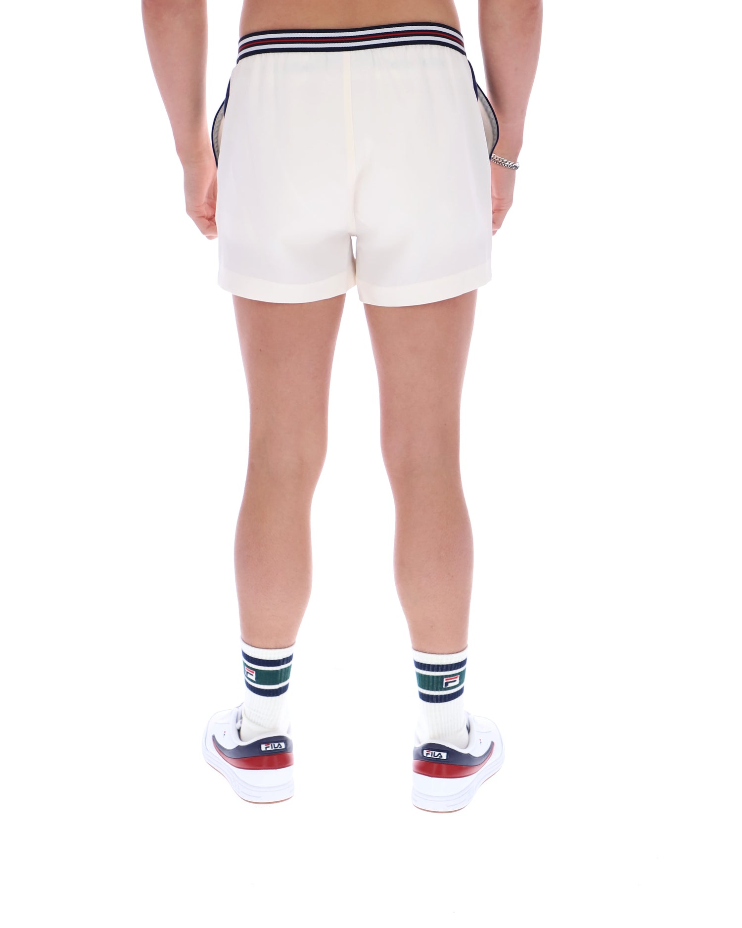 Hightide Terry Pocket Stripe Shorts in Gardenia/Fila Navy