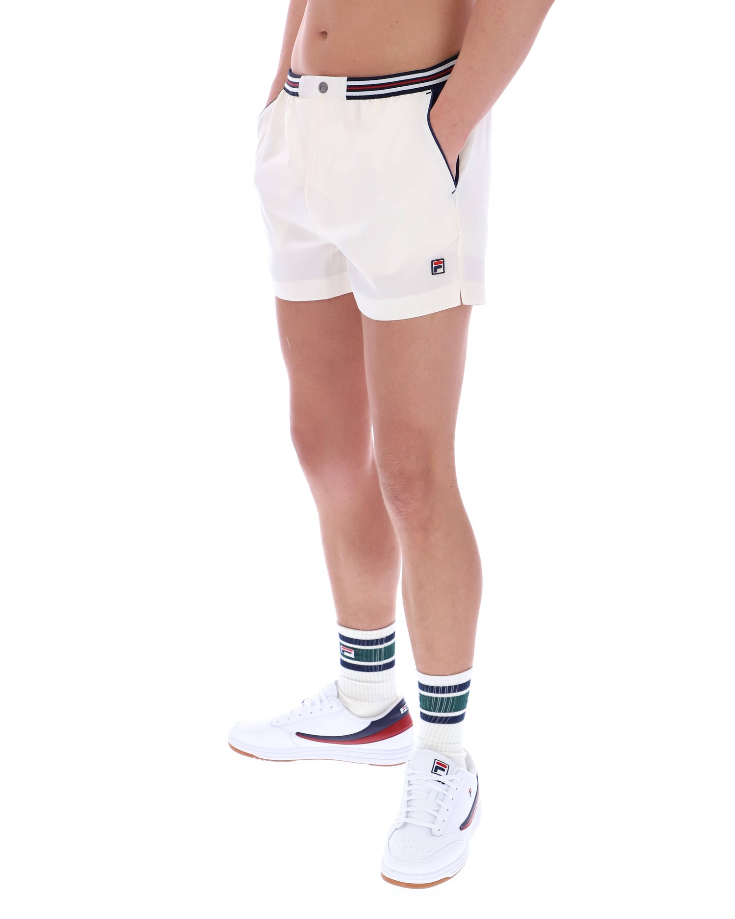 Hightide Terry Pocket Stripe Shorts in Gardenia/Fila Navy