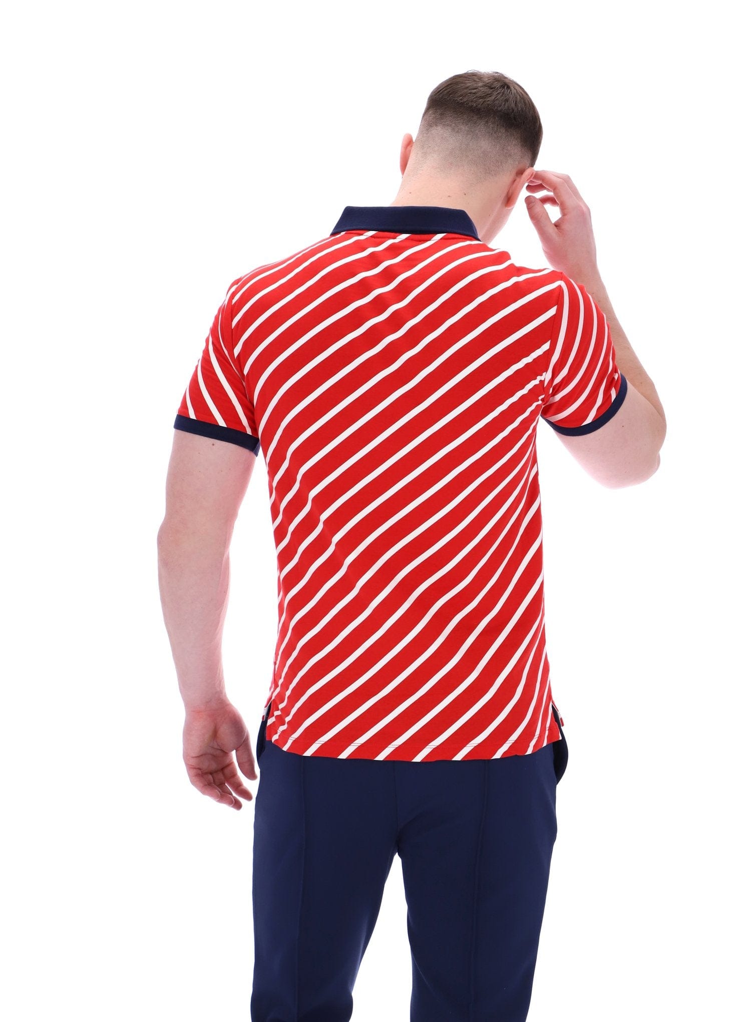 Jaye Diagonal Stripe Polo In Fila Red/Gardenia/Fila Navy
