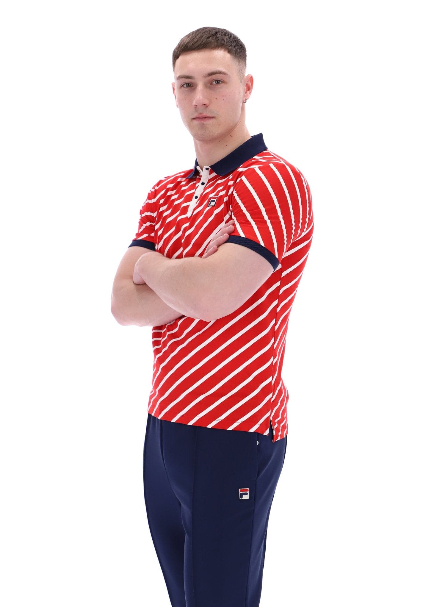 Jaye Diagonal Stripe Polo In Fila Red/Gardenia/Fila Navy