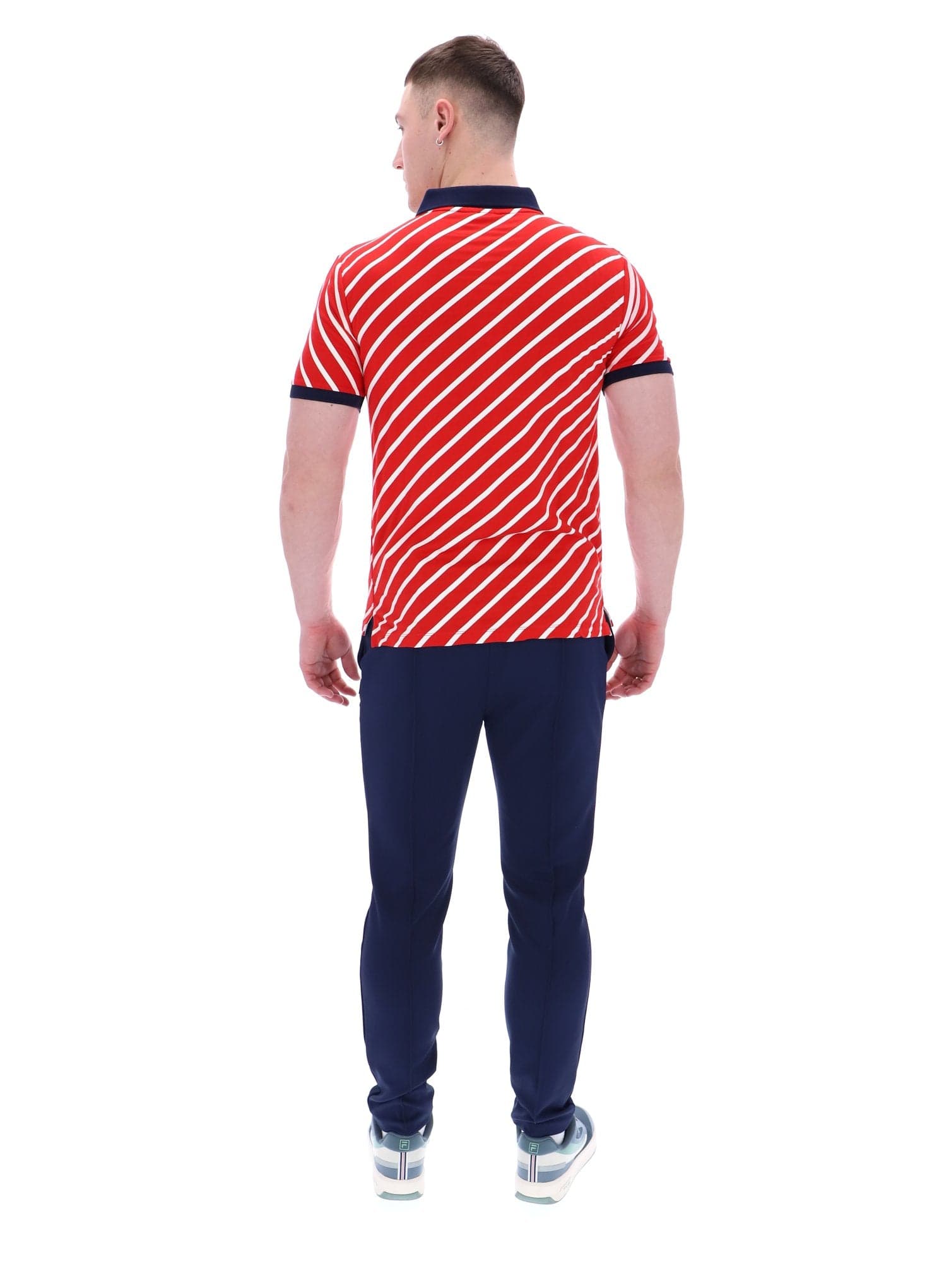 Jaye Diagonal Stripe Polo In Fila Red/Gardenia/Fila Navy