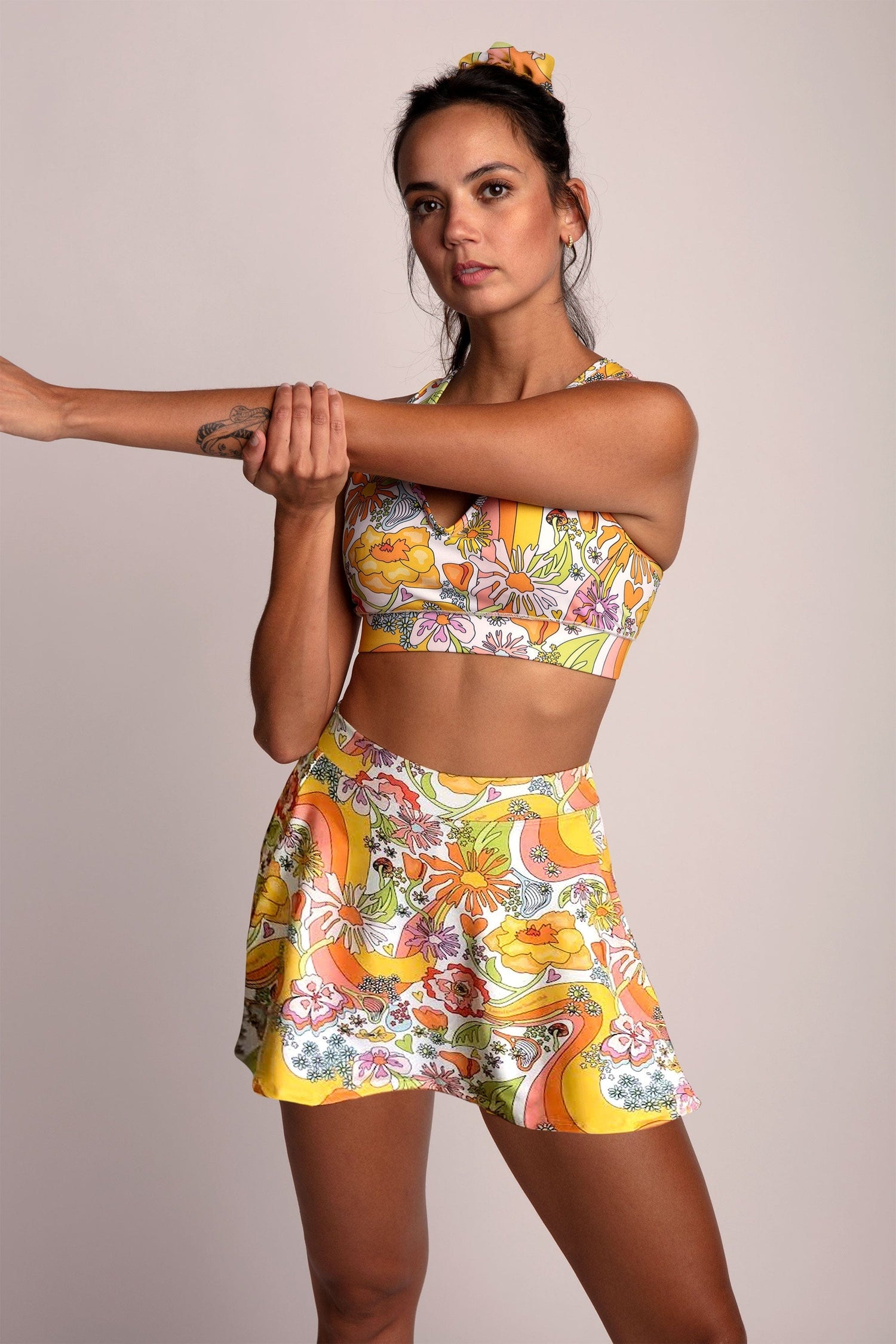 Melty Racquet Floral Printed Tennis Skirt with Pockets