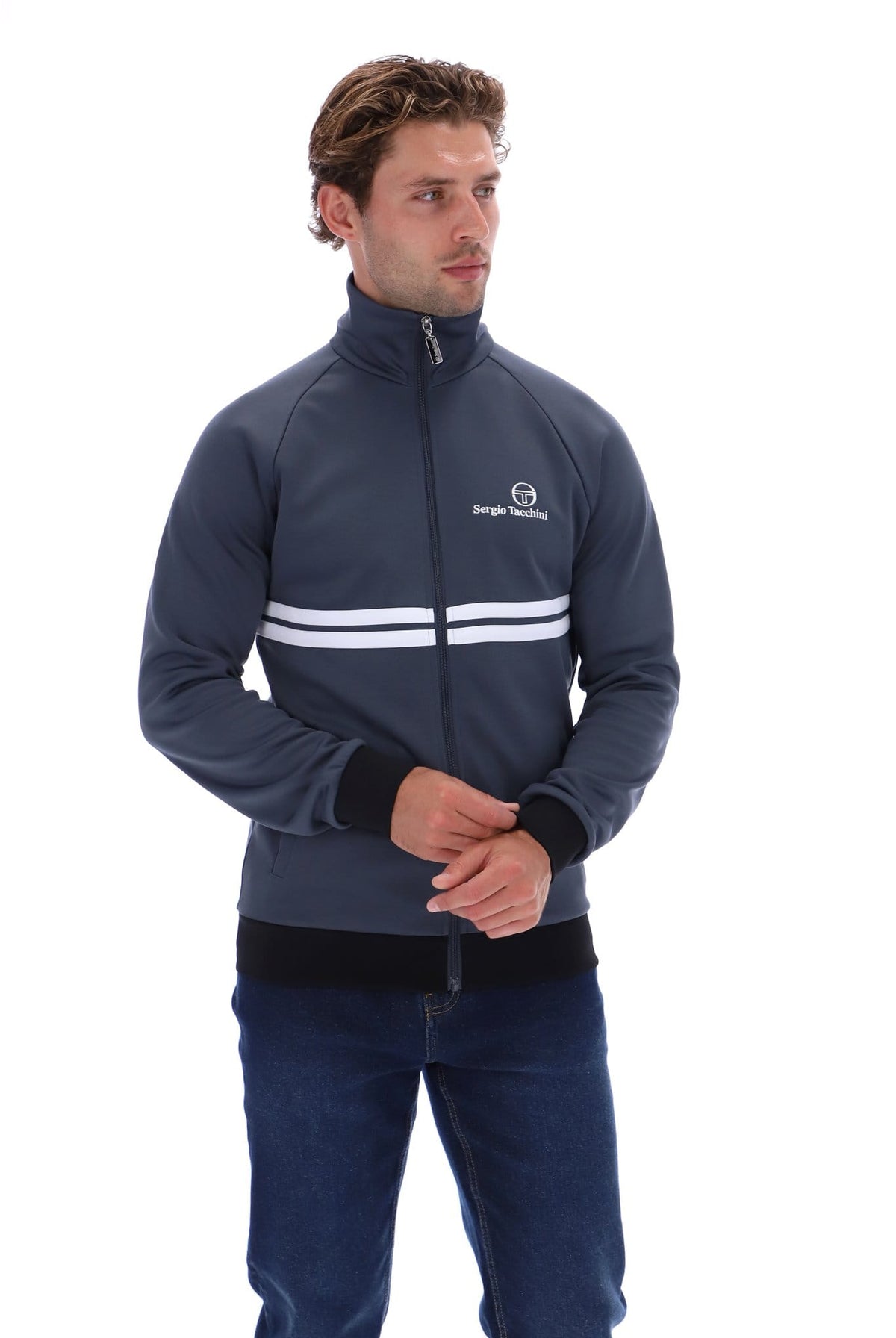 New Dallas Track Top in Turbulence/White/Black