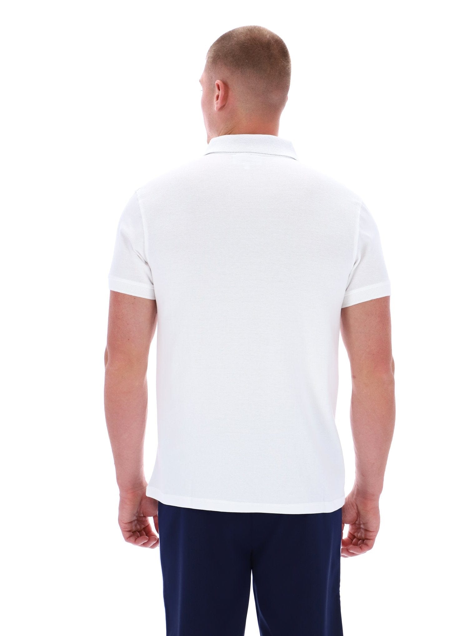 New Supermac Polo Shirt in White/Martime Blue — Golden Age of Tennis