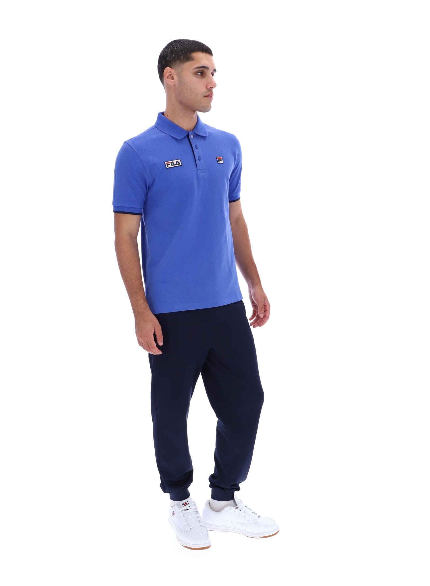 Pablo Three Button Tipped Rib Basic Polo in Dazzling Blue/Fila Navy