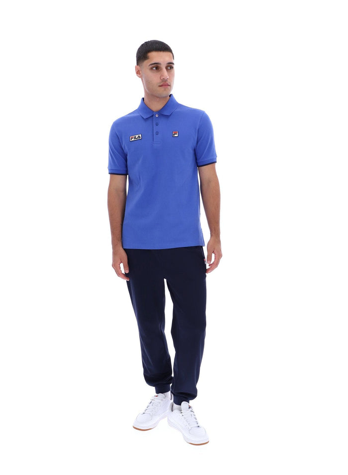 Pablo Three Button Tipped Rib Basic Polo in Dazzling Blue/Fila Navy