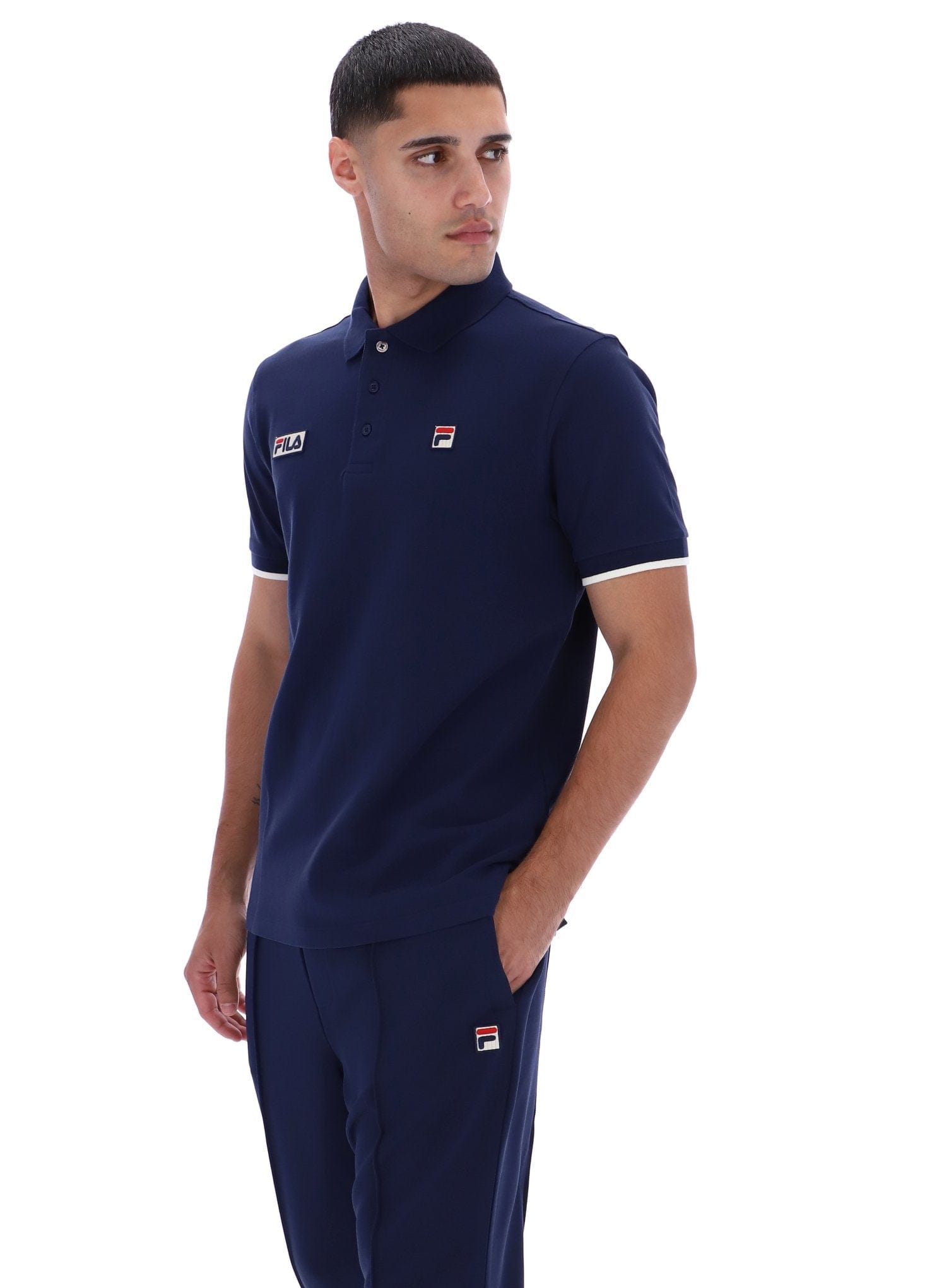 Pablo Three Button Tipped Rib Basic Polo in Fila Navy/Gardenia