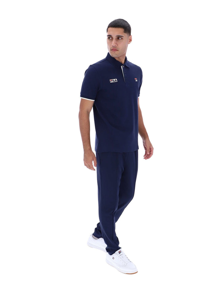 Pablo Three Button Tipped Rib Basic Polo in Fila Navy/Gardenia