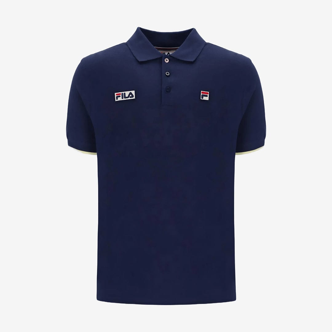 Pablo Three Button Tipped Rib Basic Polo in Navy/Lemonade